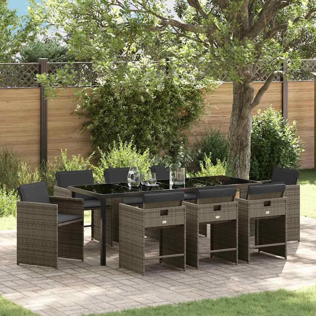 vidaXL Conjunto de Jantar para Jardim 9 pcs Cinzeto Rattan Sintético