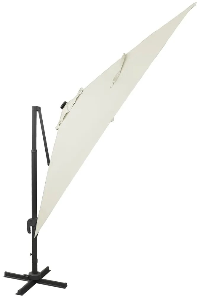 Guarda-sol jardim cantilever c/ poste e luzes LED 300 cm areia