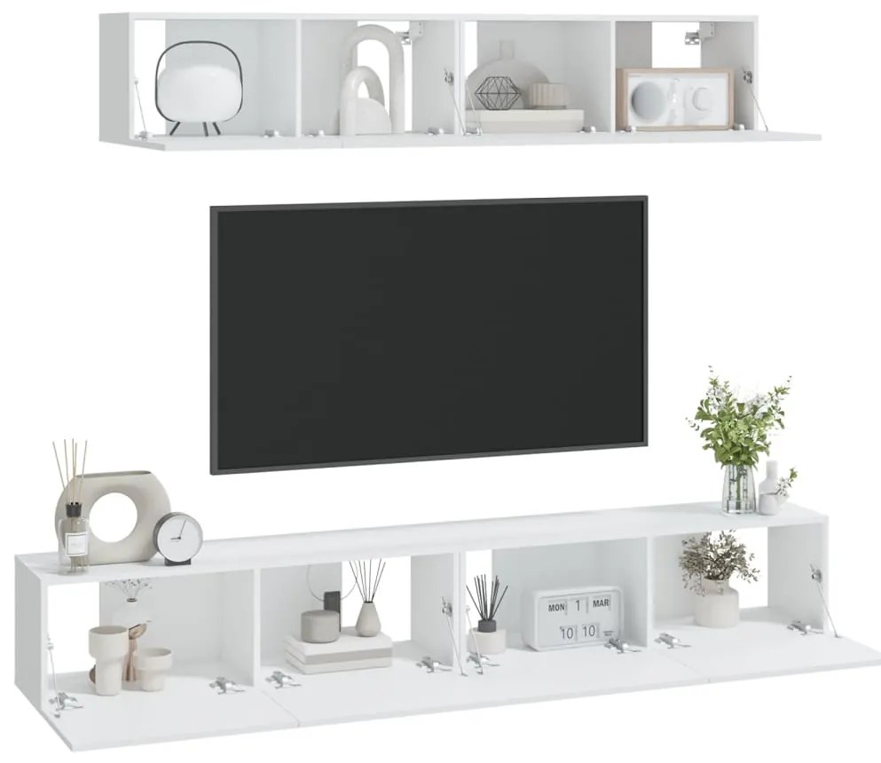 Conjunto móveis de TV 4 pcs madeira processada branco