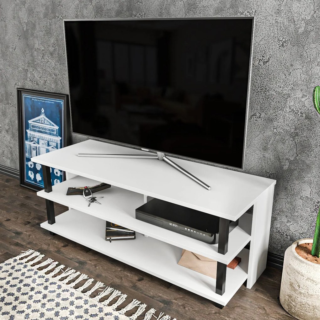 Móvel TV Pueblo – Ouro e Branco – 120 cm x 44,6 cm x 47,4 cm