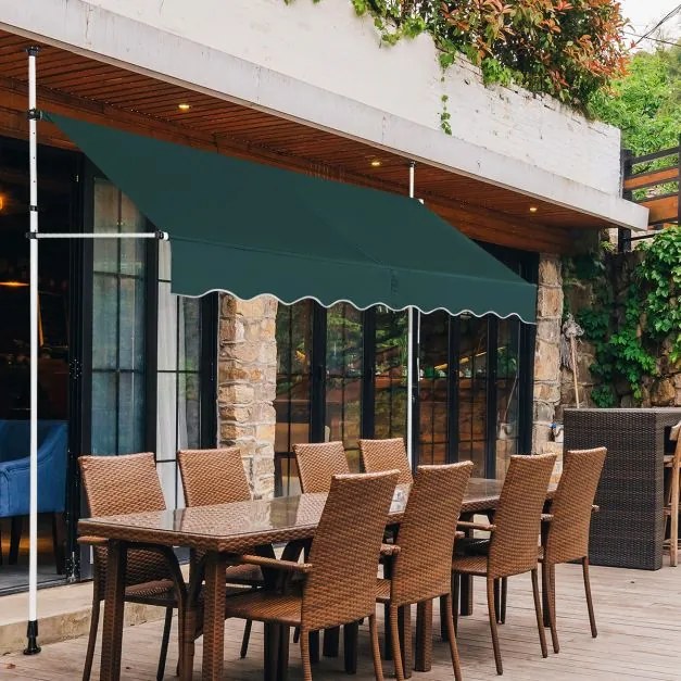 Toldo Telescópico e Retrátil 250 cm Resistente aos Raios UV Impermeável com Manivela Altura Regulável para Janela Varanda Jardim Verde
