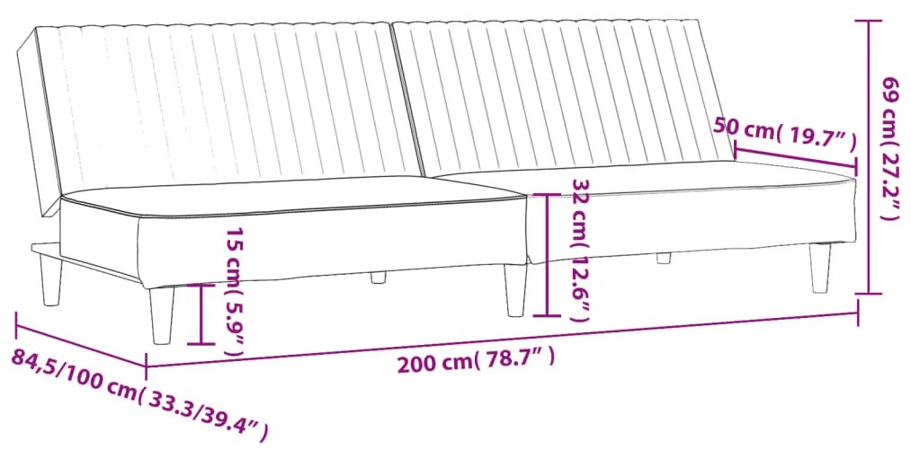 Sofá-cama de 2 lugares veludo cinzento-escuro
