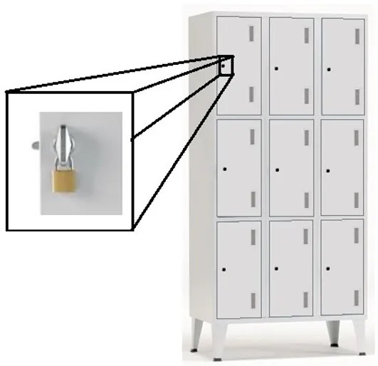 Cacifos Metálicos Triplo Cinza 9 Cacifos 1900x900x500mm Cadeado Metálico