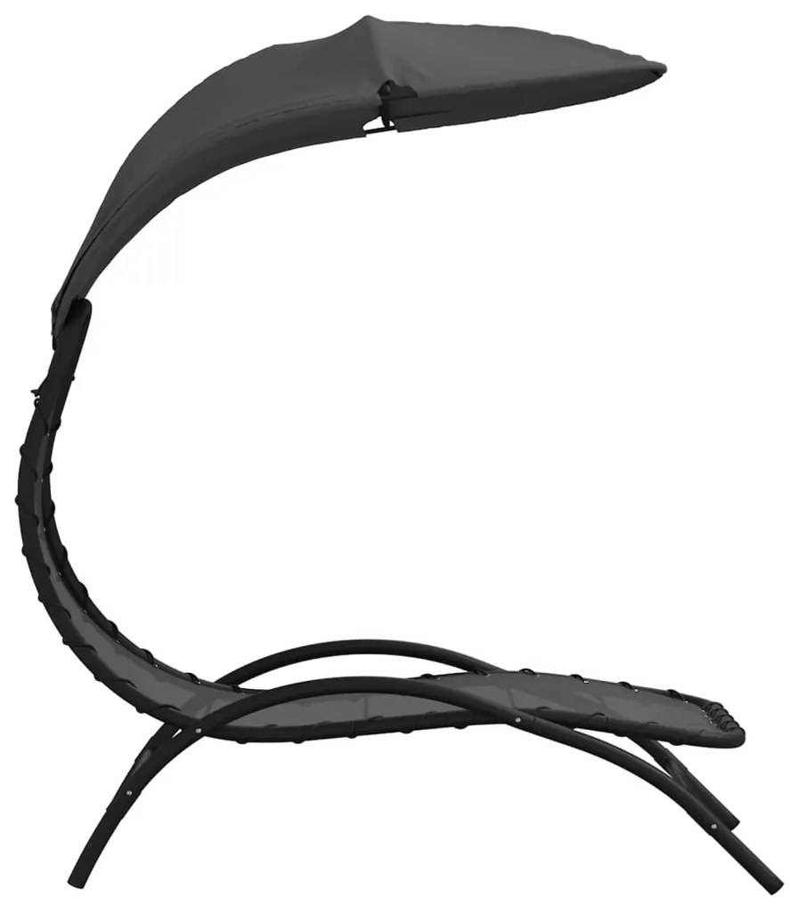 Espreguiçadeira c/ toldo 167x80x195cm tecido e aço cinza-escuro