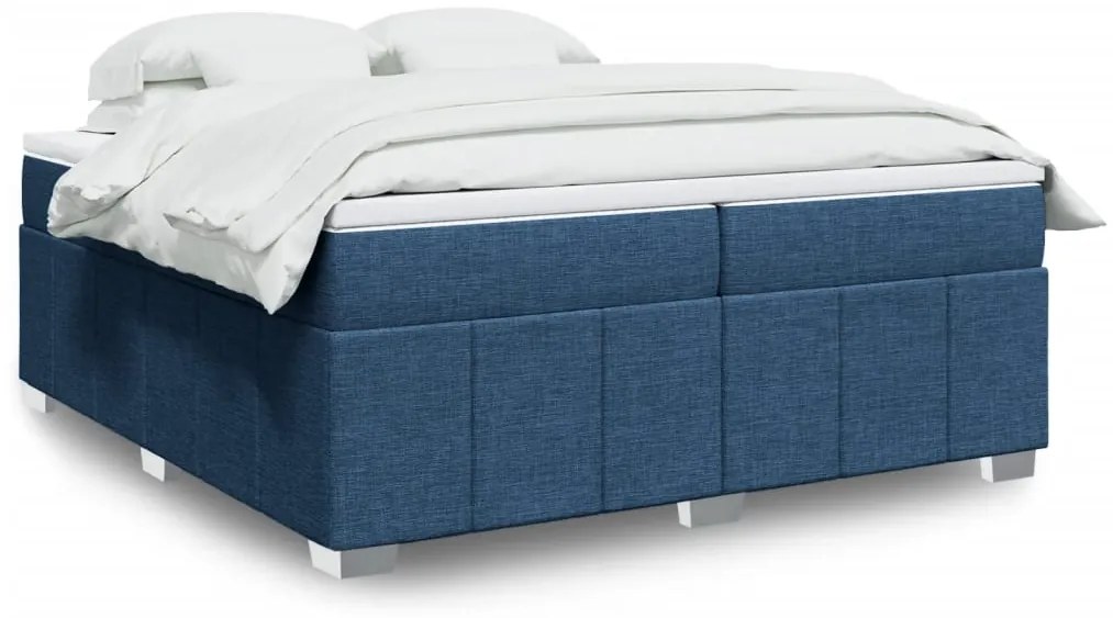 Cama com molas/colchão 200x200 cm tecido azul