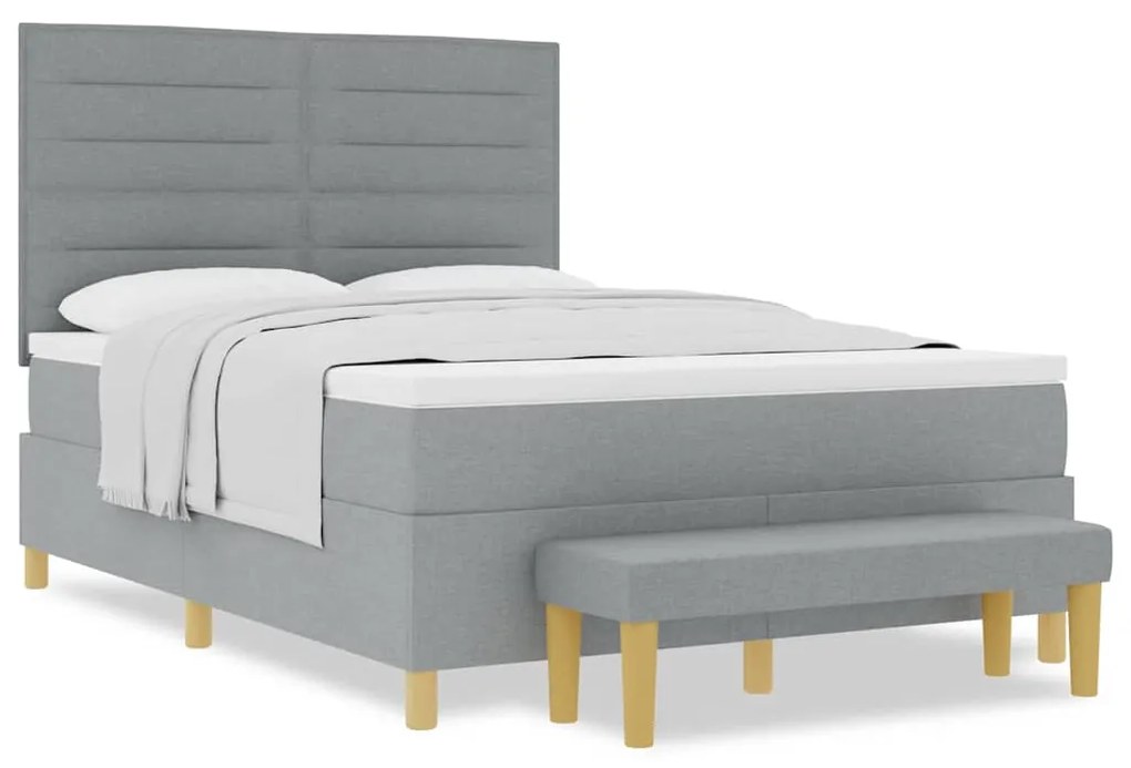 Cama Box com Colchão &amp; Banco Cinza Claro 140x200 cm Tecido