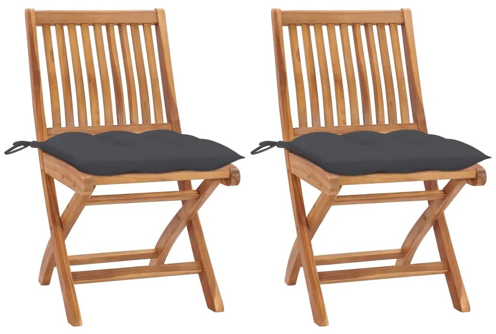 vidaXL Cadeiras de jardim c/ almofadões antracite 2 pcs teca maciça