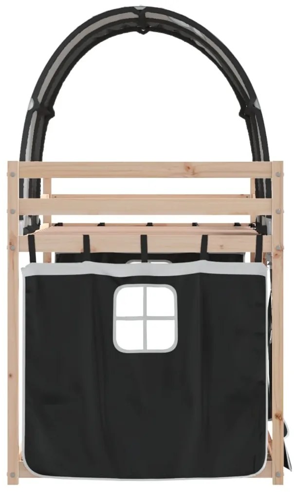 Beliche com cortinas 90x190 cm pinho maciço branco e preto