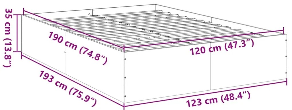 Estrutura de cama 120x190cm derivados madeira carvalho castanho