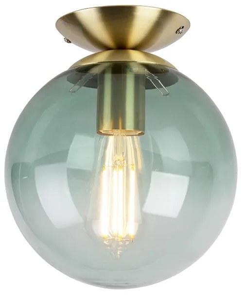 Candeeiro de teto Art Deco em latão com vidro verde - Pallon Art Deco