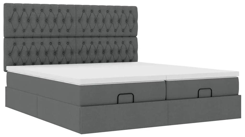 Estrutura de cama otomana com colchões tecido cinzento escuro
