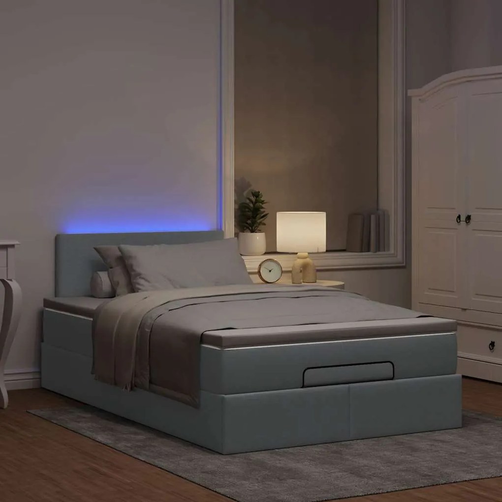Cama otomana com colchão 120x200 cm tecido cinzento claro