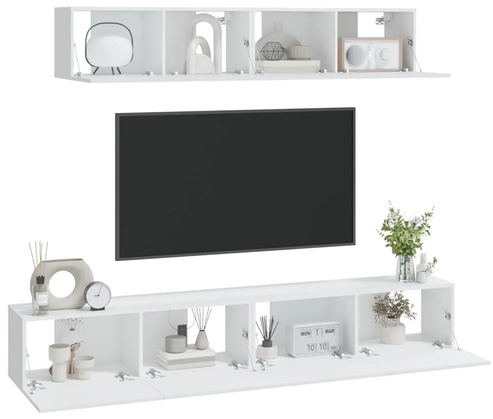 Conjunto móveis de TV 4 pcs madeira processada branco