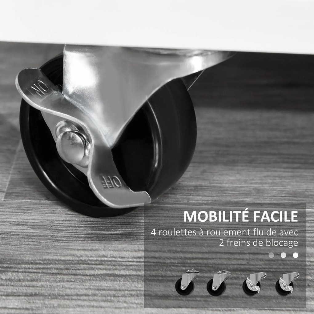 Suporte para impressora com 2 gavetas 100 x 35 x 65 cm, móvel de arrumação com rodas, prateleiras abertas e armário, branco