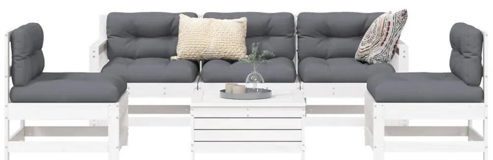 6 pcs conjunto sofás de jardim madeira de pinho maciça branco