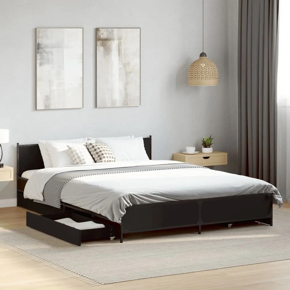Estrutura cama c/ gavetas 120x190 cm derivados de madeira preto
