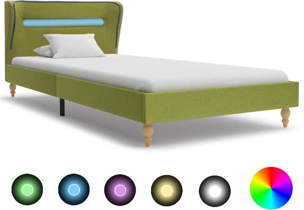Estrutura de cama com LEDs em tecido 90x200 cm verde