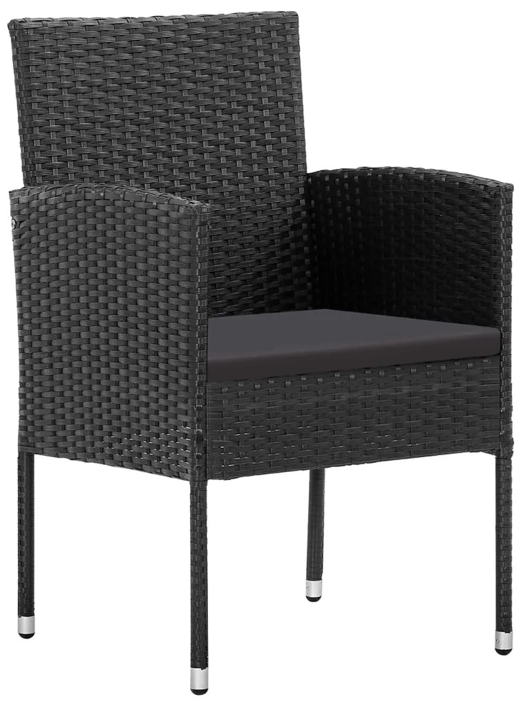 5 pcs conjunto de jantar p/ jardim c/ almofadões vime PE preto