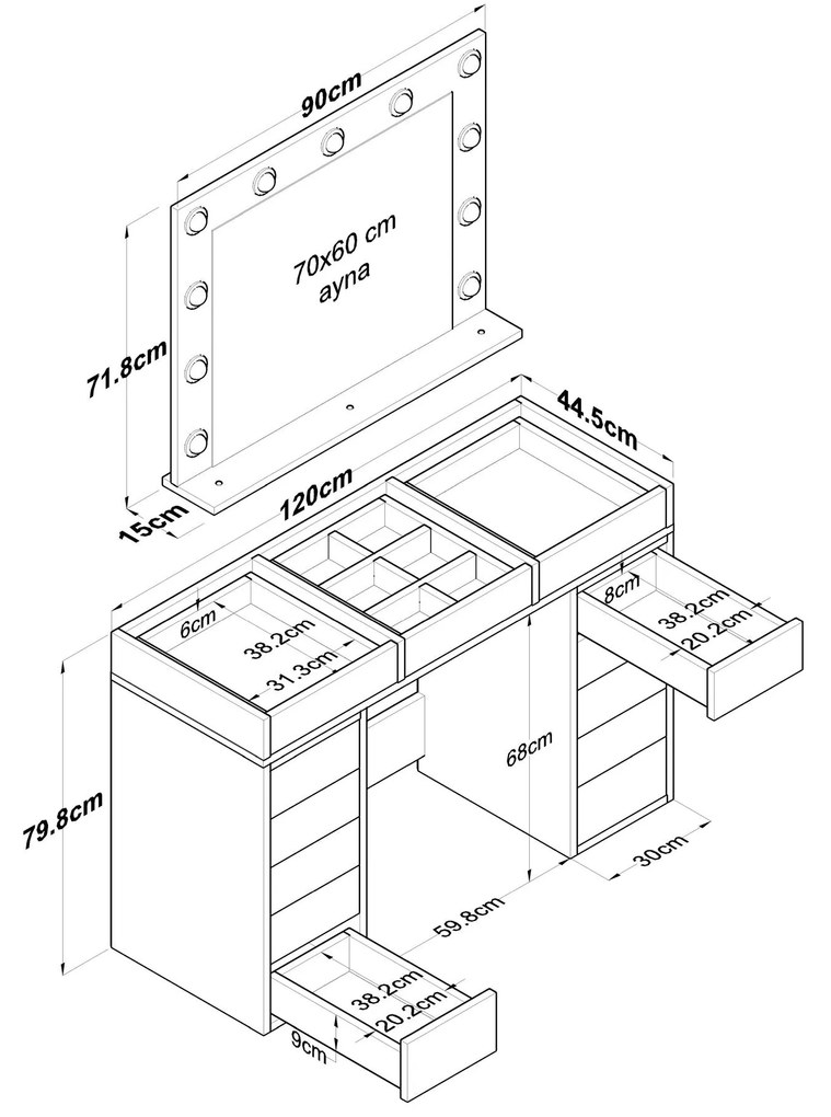 Mesa de Maquilhagem BJ118 – Branco – 120x79,8x44,5 cm