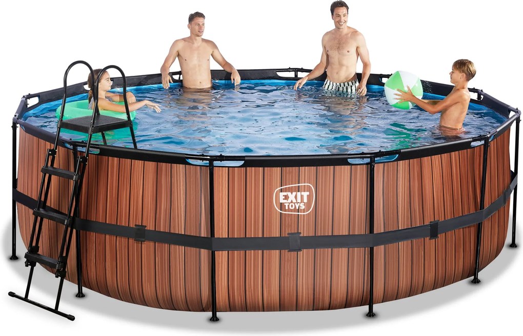 Piscina redonda Wood ø450x122cm com bomba de filtragem - Castanha