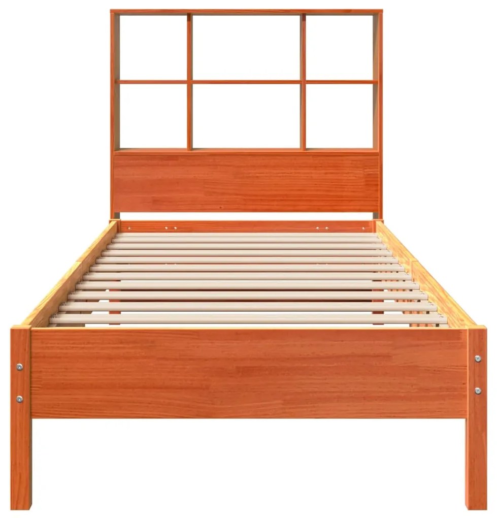 Cama com estante sem colchão 90x190cm pinho maciço castanho-mel