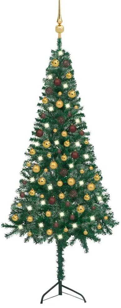 3077944 vidaXL Árvore Natal artif. canto c/ luzes LED/bolas 180 cm PVC verde