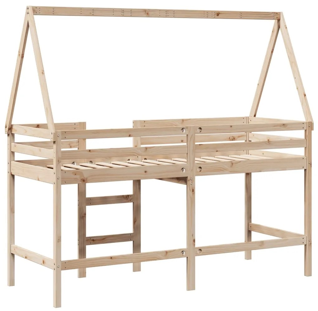 Cama alta c/ escada e telhado 90x200 cm pinho maciço