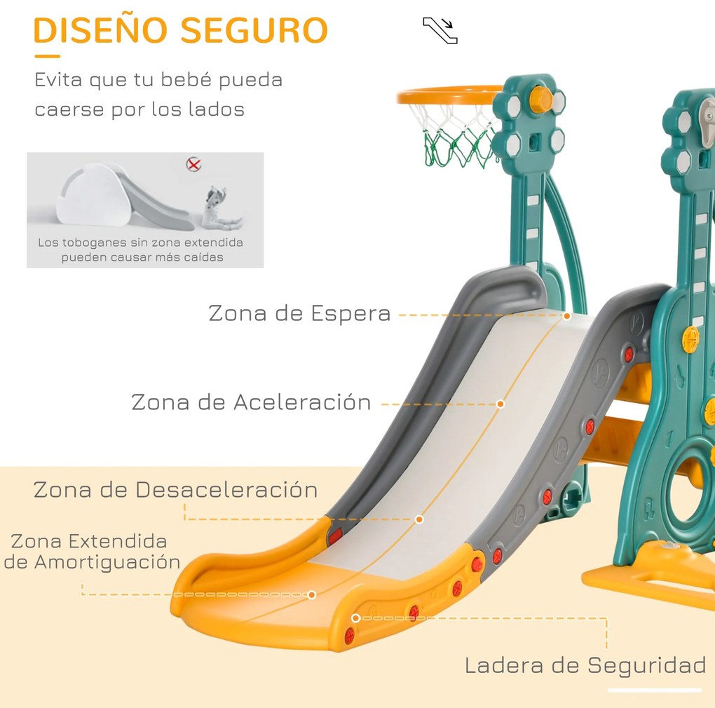 Escorega Infantil com Baloiço e Cesta de Basquetebol 3 em 1 para 18-36