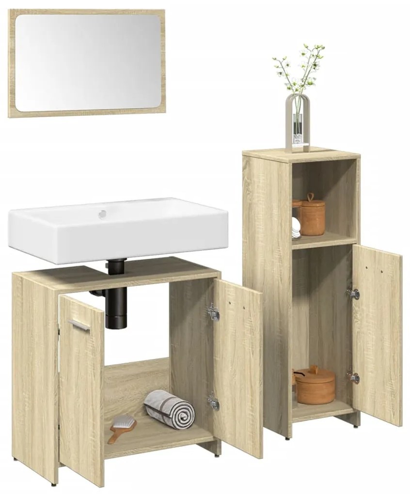 vidaXL 3 pcs conj. móveis casa banho derivados madeira carvalho sonoma