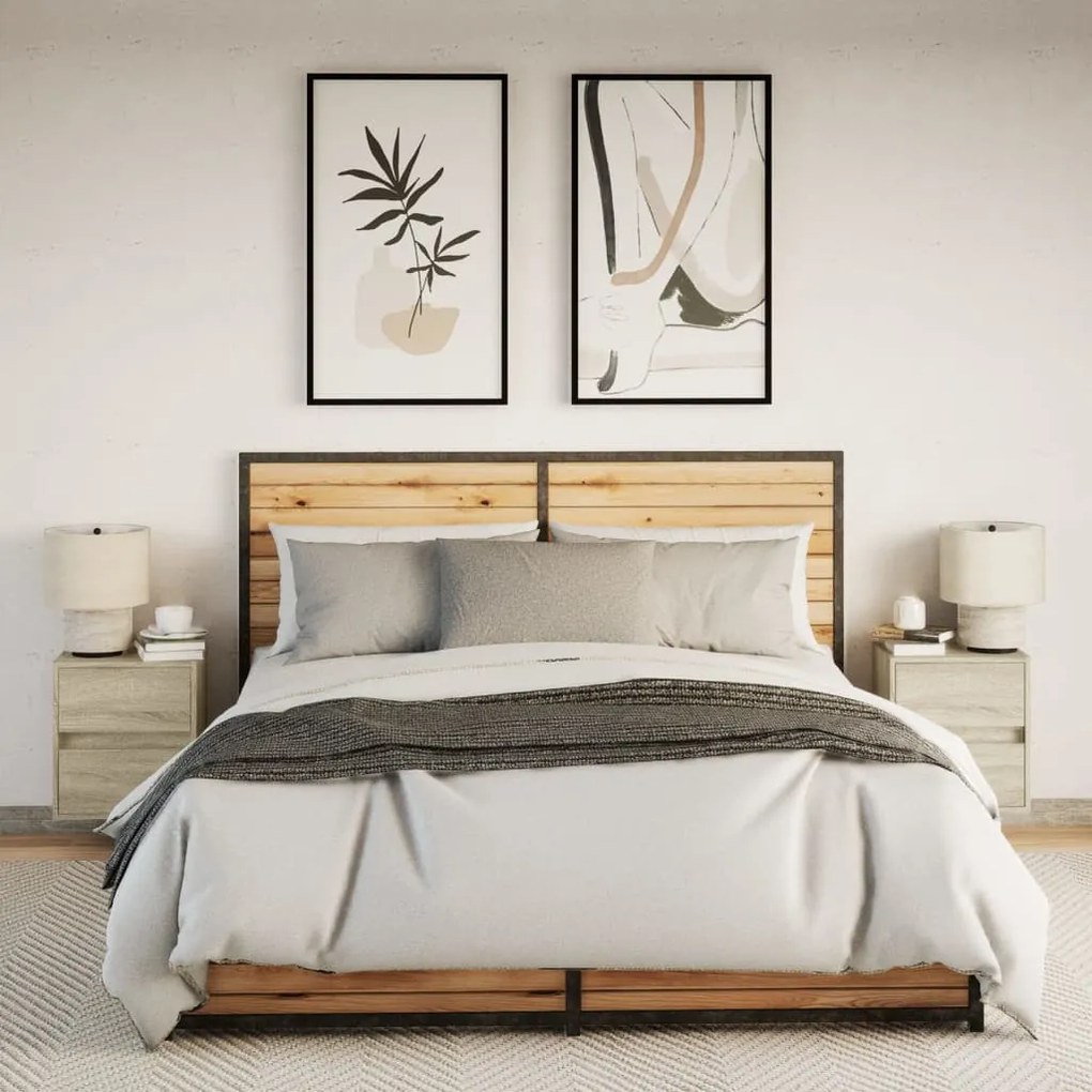 Mesas de cabeceira de parede com luzes LED 2pcs carvalho sonoma