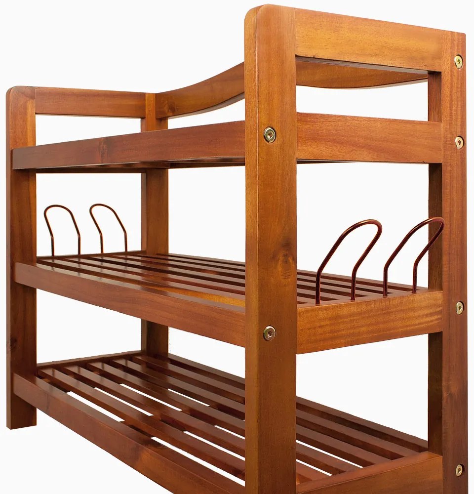 Sapateira em madeira de acácia com 3 prateleiras 85 x 26 x 62 cm Castanho