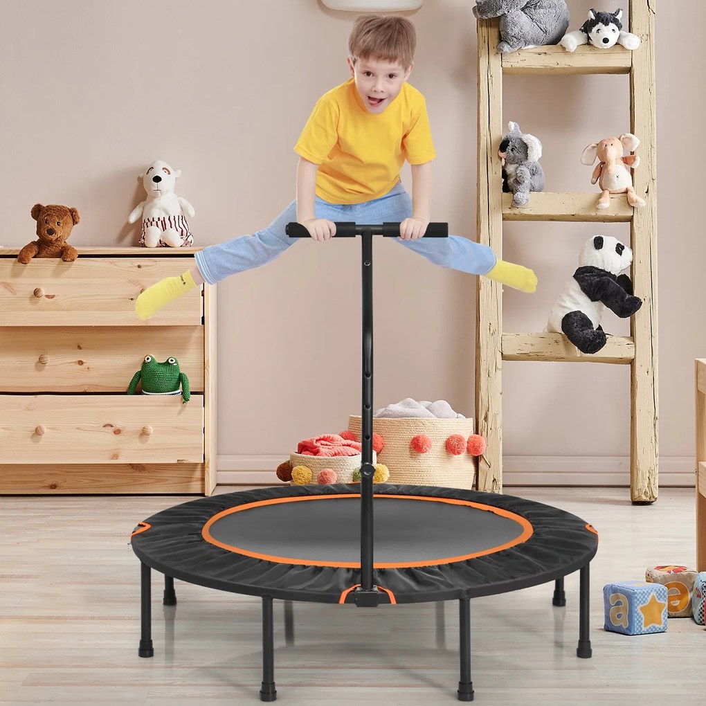 Trampolim de Fitness dobrável com cabo ajustável e almofada de segurança para crianças Laranja e Preto 120 cm