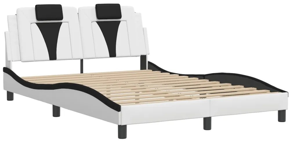 Estrutura cama c/ cabeceira 140x200 couro artif. branco/preto