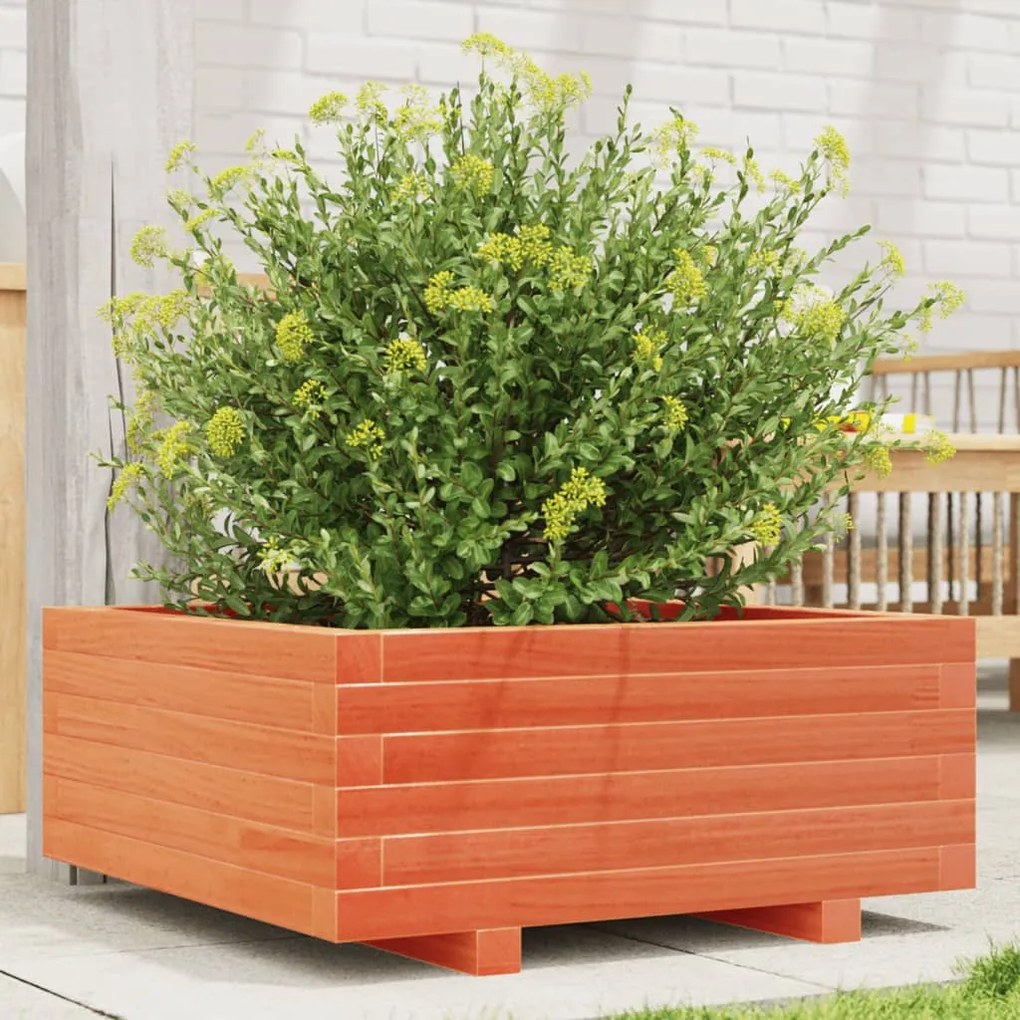 vidaXL Vaso/floreira de jardim 60x60x26,5 cm pinho maciço castanho-mel