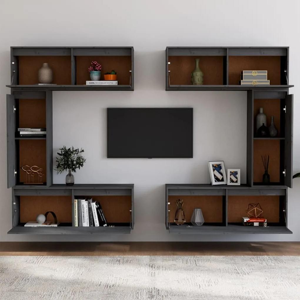 Móveis de TV 6 pcs madeira de pinho maciça cinzento