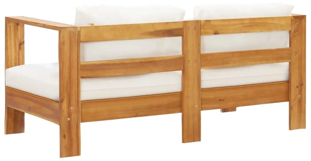 Sofá de jardim c/ almofadão 140 cm acácia maciça branco creme