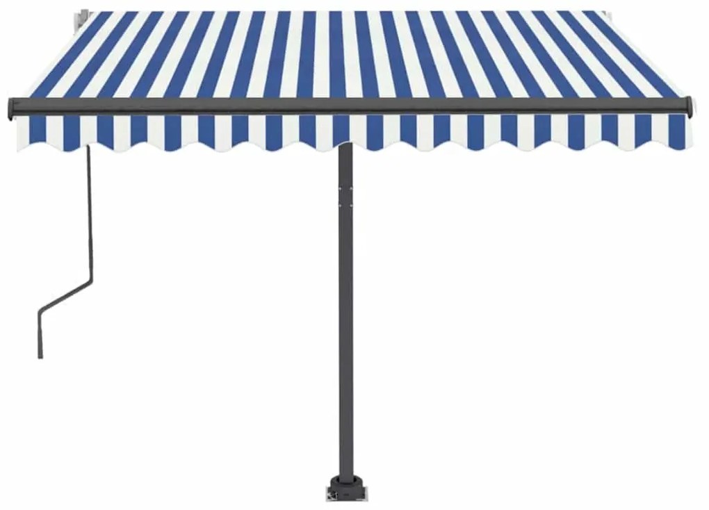 Toldo retrátil manual com LED 350x250 cm azul e branco