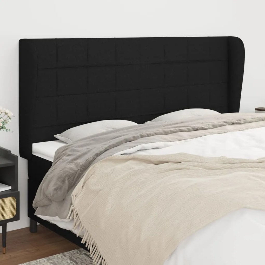 Cabeceira de cama c/ abas tecido 183x23x118/128 cm preto