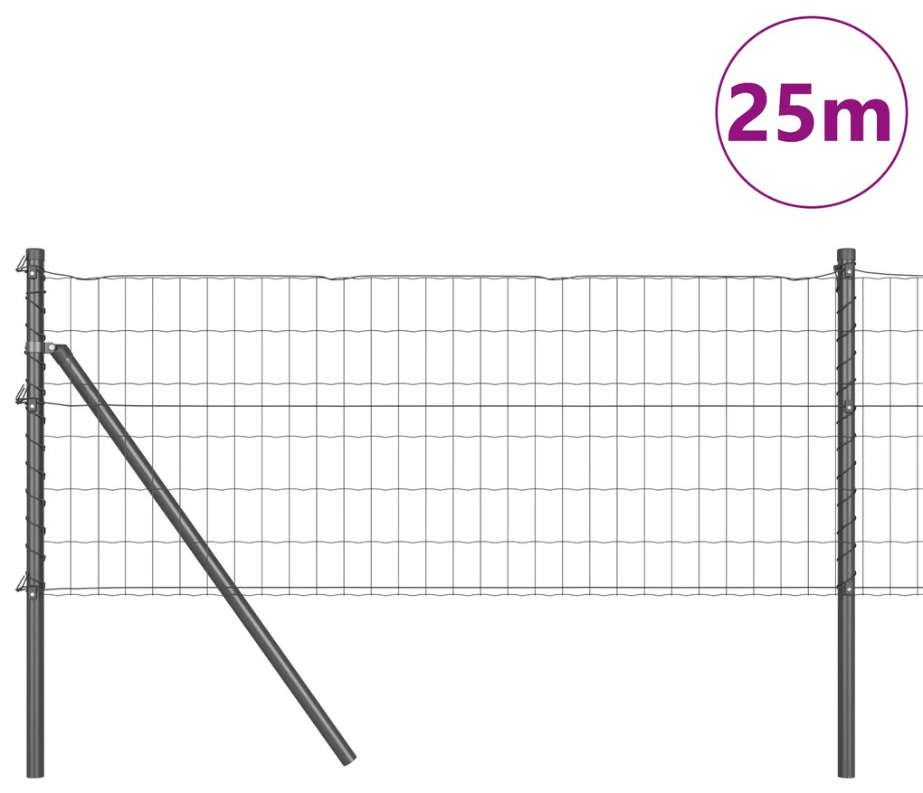 Cerca Europeia com 13 postas 0.6x25 m aço galvanizado cinza