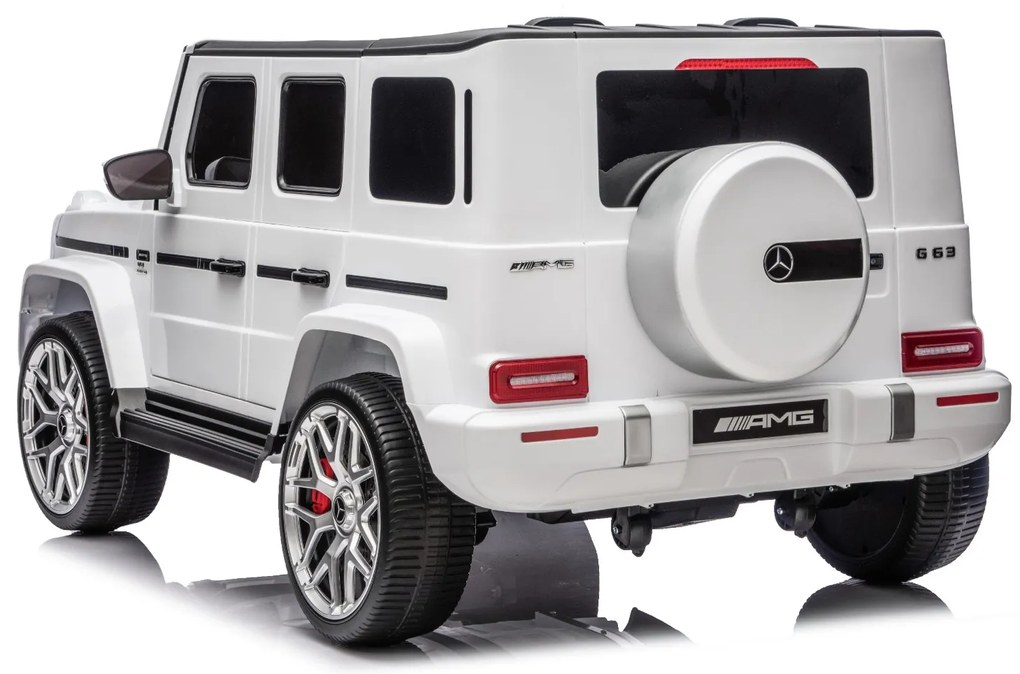 Carro elétrico para crianças Mercedes-Benz G63 AMG 24V, 4x4, 2 Lugares assento couro sintético, Rodas Eva Macias Branco