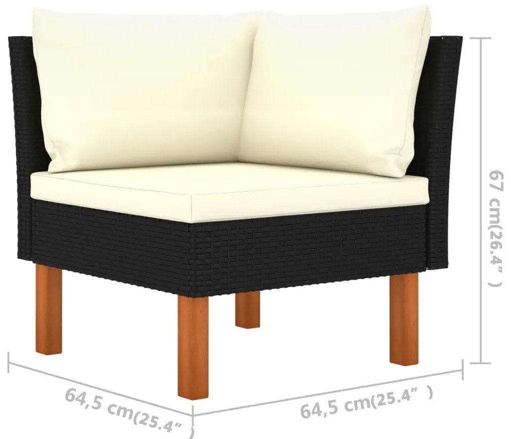 3 pcs conj. lounge jardim vime PE e madeira de eucalipto maciça