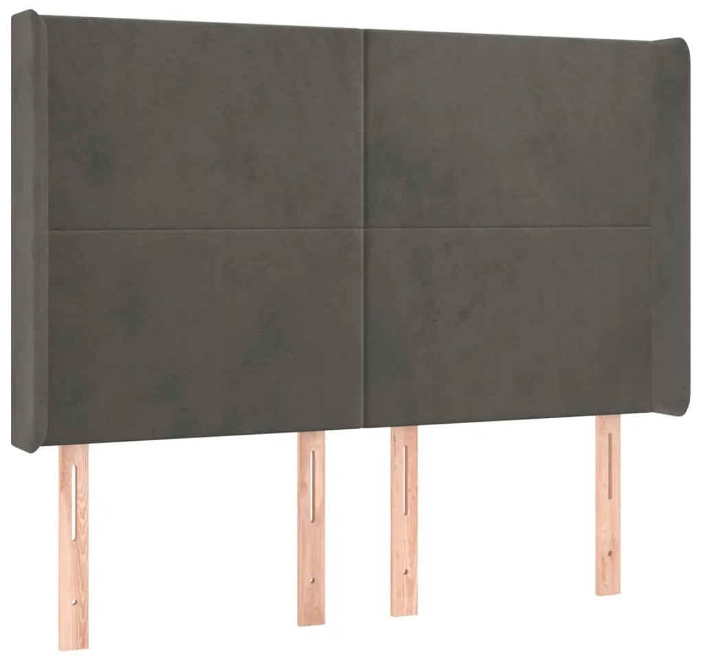 Cama box spring c/ colchão/LED 140x200cm veludo cinzento-escuro