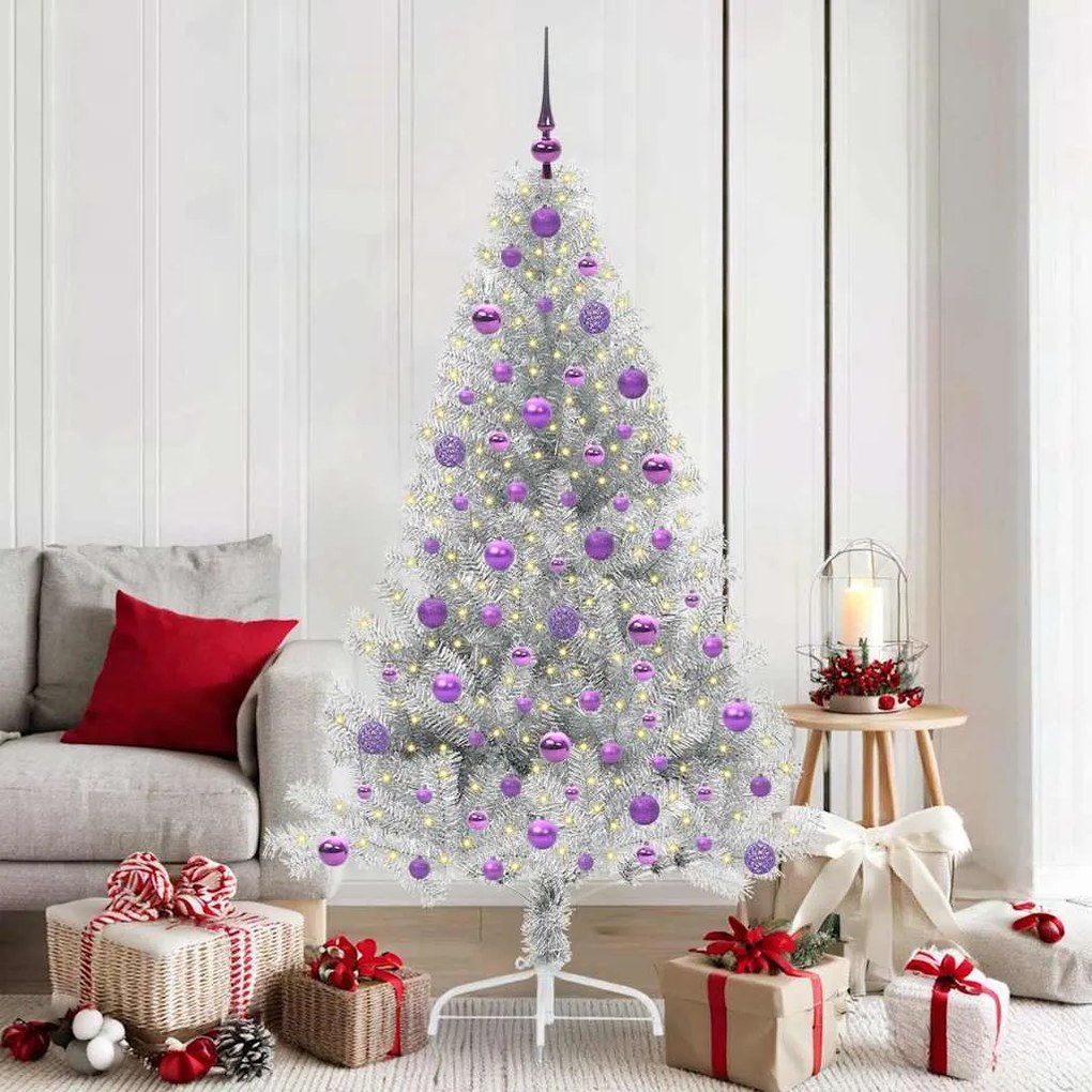 vidaXL Árvore de Natal Artificial Pré-iluminada Prateado 180 cm PET