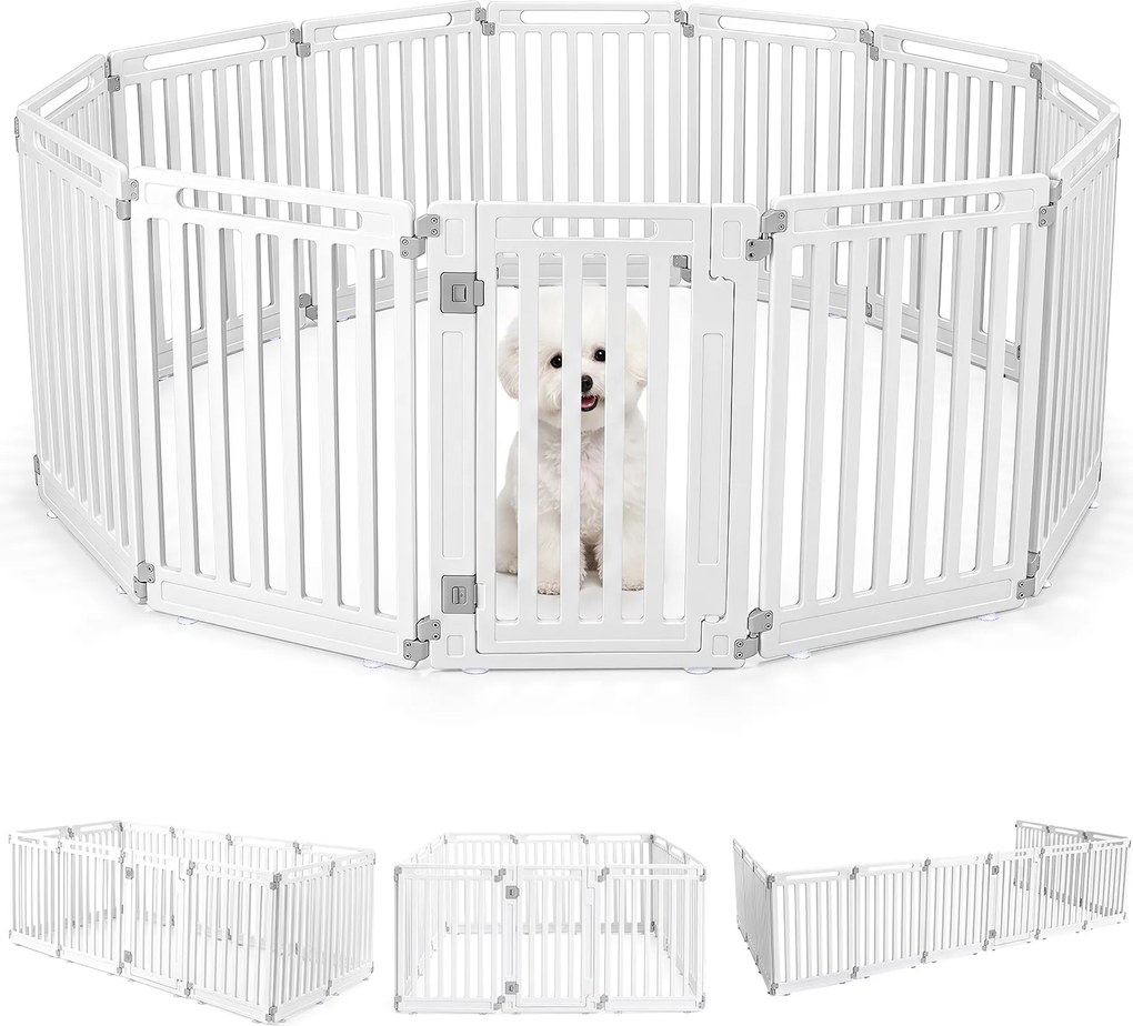 Conjunto de 11 Painéis para Parque de Cães, 53 x 81 cm, Porta com Fecho Duplo, Branco