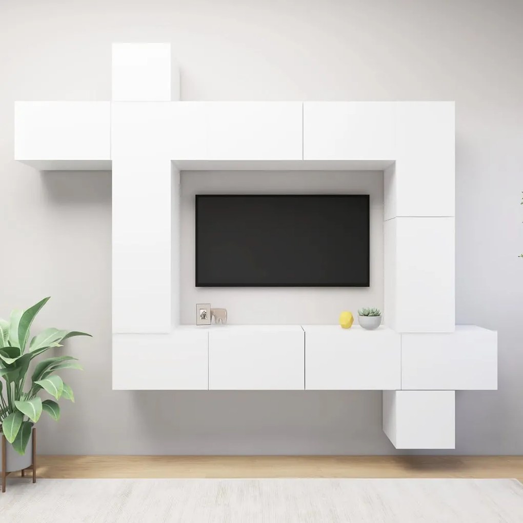 9 pcs conjunto de móveis de TV derivados de madeira branco