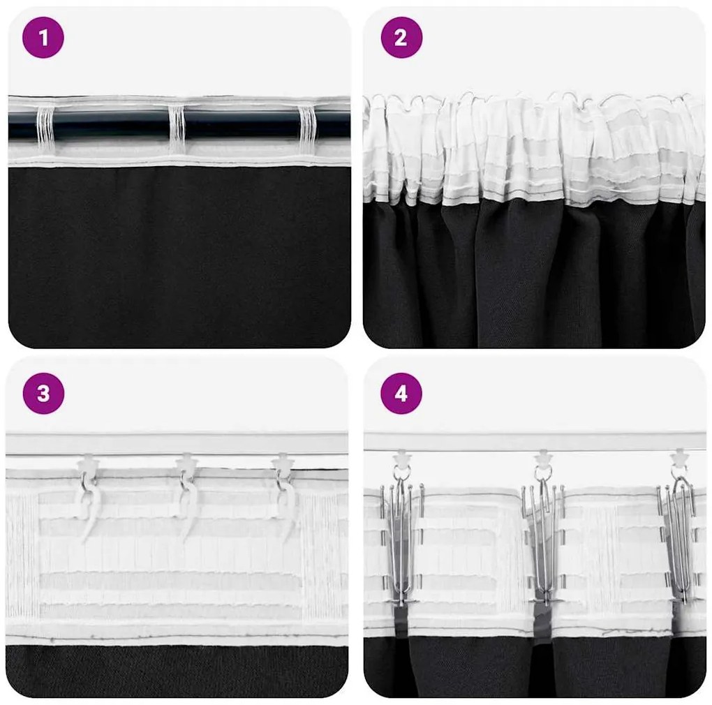 Cortinas com cortinas 2 pcs Preto 260 x 140 cm Poliéster