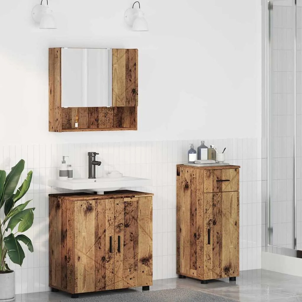 vidaXL Conjunto de Móveis para Banheiro com porta 3 pcs Madeira antiga