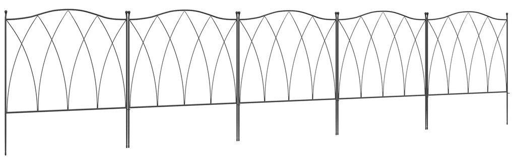 Outsunny Lote de 5 Cercas de Jardim decorativas em Metal Preto 305x62 cm Preto | Aosom Portugal