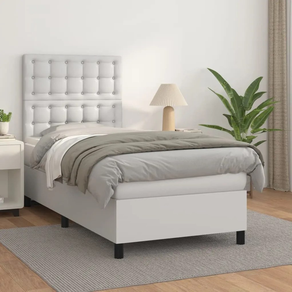 Cama com molas/colchão 90x190 cm couro artificial branco