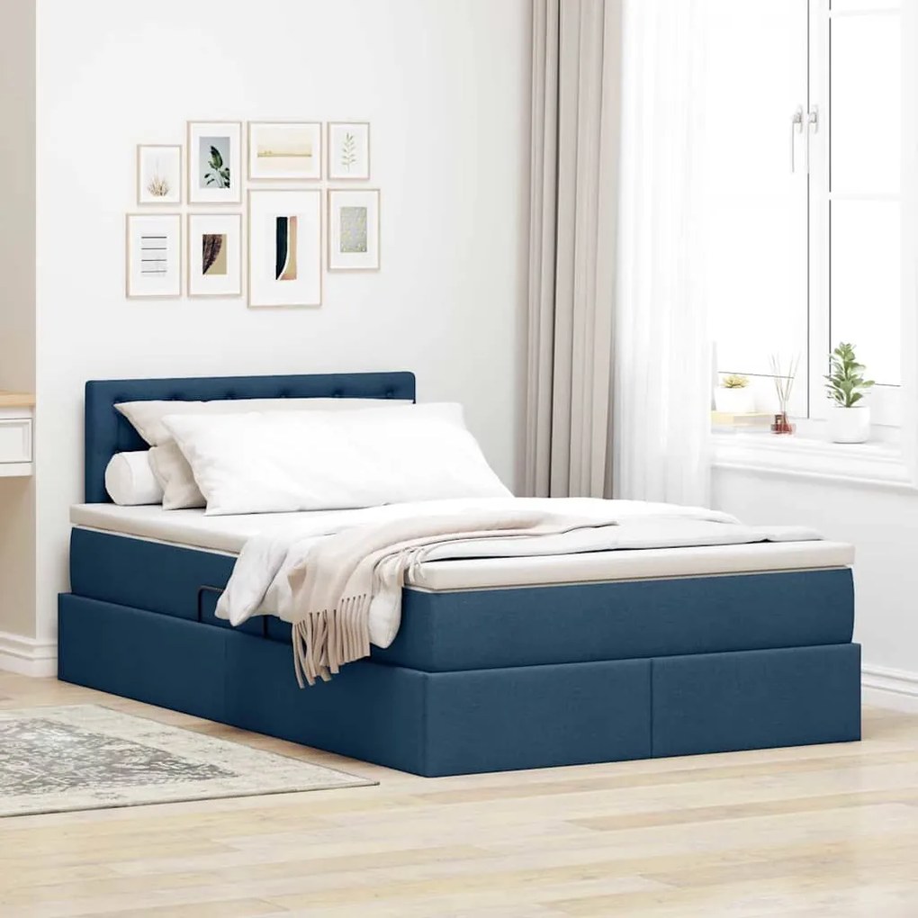 vidaXL Cama com arrumação e colchão com colchão Azul 120 x 200 cm